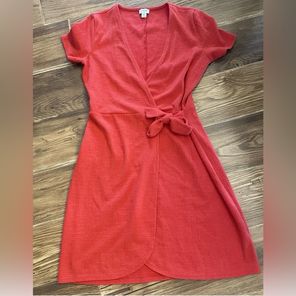 J.Crew red textured knit short-sleeve Faux wrap dress XS